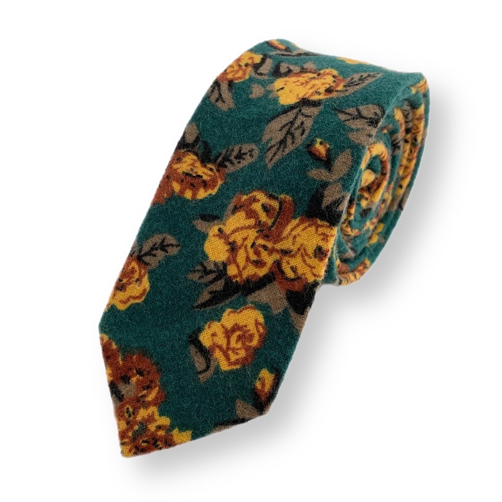Men’s Hunter Green Retro Floral Slim Necktie